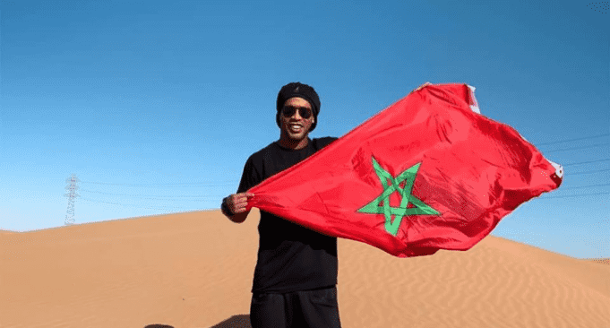 Ronaldinho Waves Moroccan Flag on the Dunes the Sahara