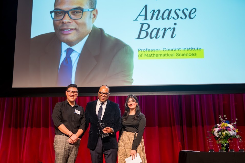 Professor Anasse Bari and his AI researcher at NYU, Sana Sajjad (right) and Dr. Hua-Yu Sebastian Cherng, NTU's Vice Dean of Research and Equity (left)